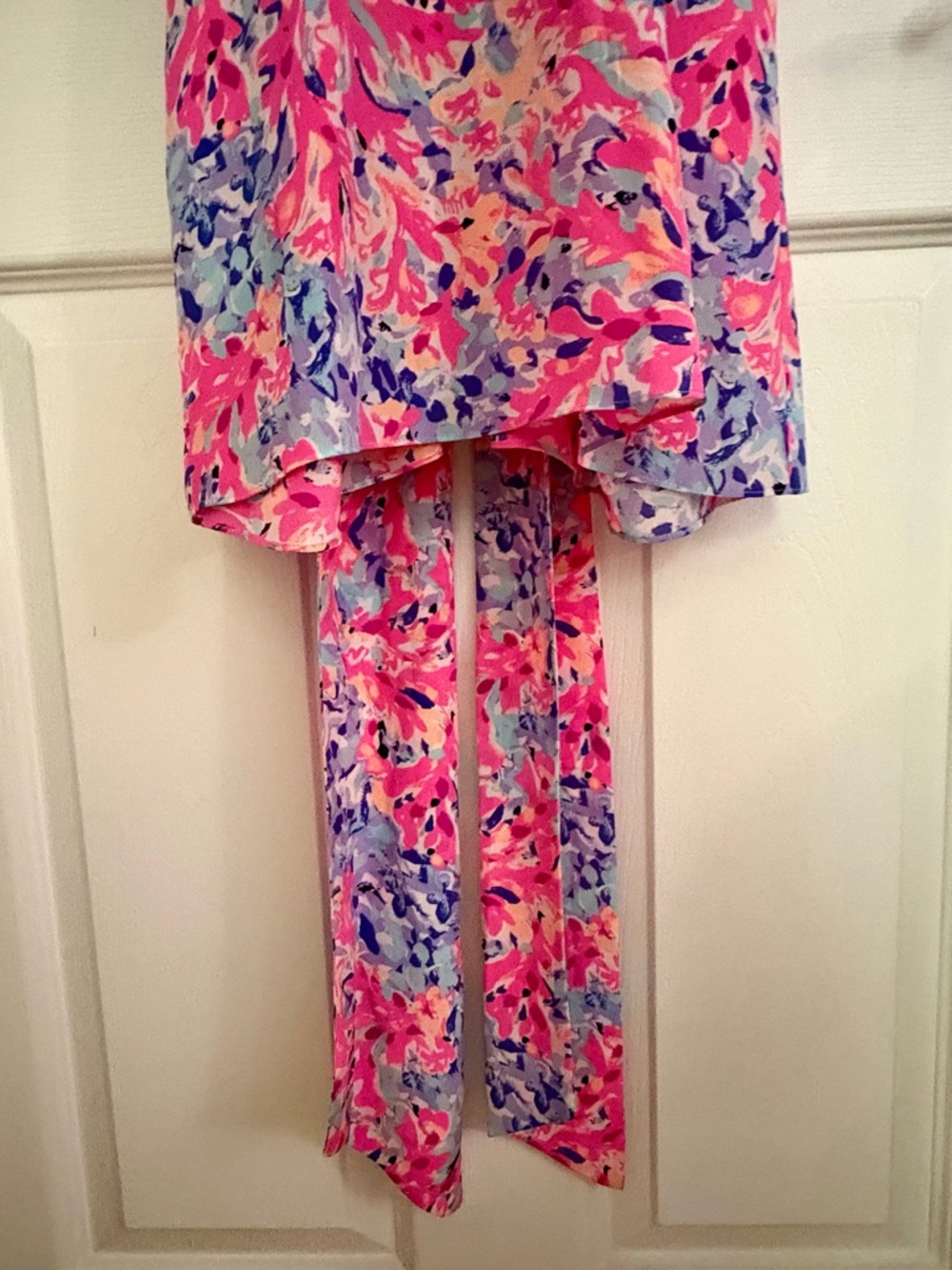 Lilly Pulitzer Pink Multi Floral Mini Kimono Dress w Sash & Bow & deep V-neck- M - Picture 8 of 9